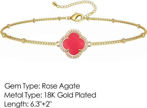 Vista 2 de Pulsera ajustable de cristal de trébol de la suerte chapada en oro de 18 quilates para mujer, ajustable, simple, a la moda, regalos de cumpleaños