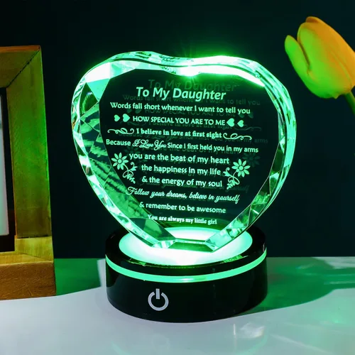 Vista 2 de YWHL Regalos para Hija de Mamá Papá Mejores Ideas de Regalos de Cumpleaños y Graduación para Hija Adulta Recuerdo de Cristal con Base de Luz Regalo