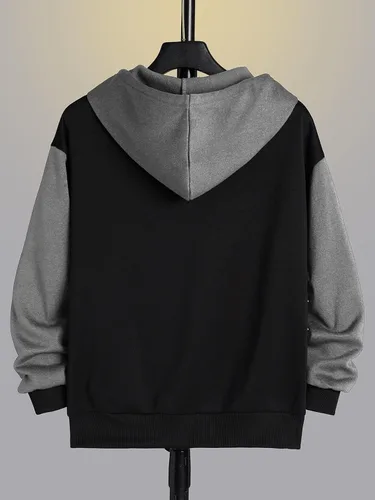 Vista 2 de GORGLITTER Sudadera con capucha y cremallera para hombre, con bloques de color, manga larga, con bolsillos
