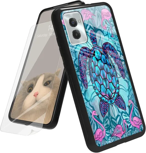 Vista 143 de Funda para Motorola Moto G Play 4G 2024 con protector de pantalla, parte trasera de vidrio templado + funda de silicona suave TPU absorción