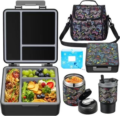 Vista 14 de Lonchera Bento para niños con termo de sopa de 17 onzas, botella de agua aislada y bolsa de almuerzo aislada, a prueba de fugas, contenedor