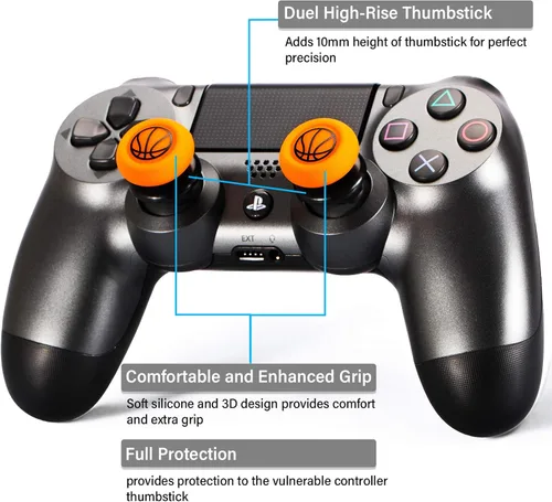 Vista 2 de Extensor de palanca de pulgar FPS e impresión de goma cubierta de agarre de silicona 2 juegos para PS5 Dualsenese y PS4 Controller (baloncesto)