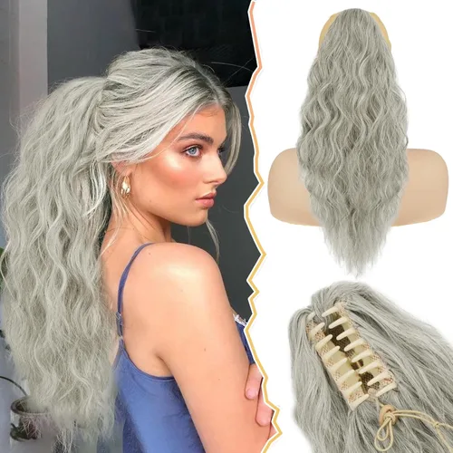 Vista 21 de BARSDAR Extensión de cola de caballo corta para mujer, extensiones de cabello sintético suave con clip de garra de 12 pulgadas, extensiones de cola
