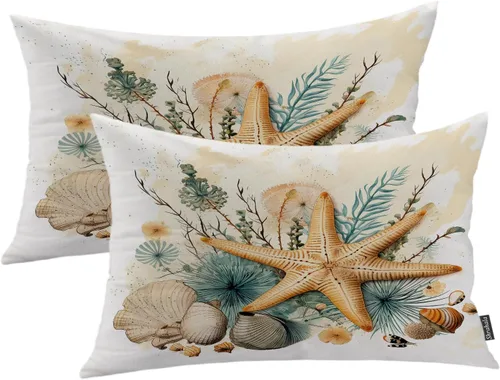 Vista 35 de Shrahala Juego de 2 fundas de almohada de mandala de color beige para exteriores, cuadradas, mandala, para interiores, de lino resistente al agua