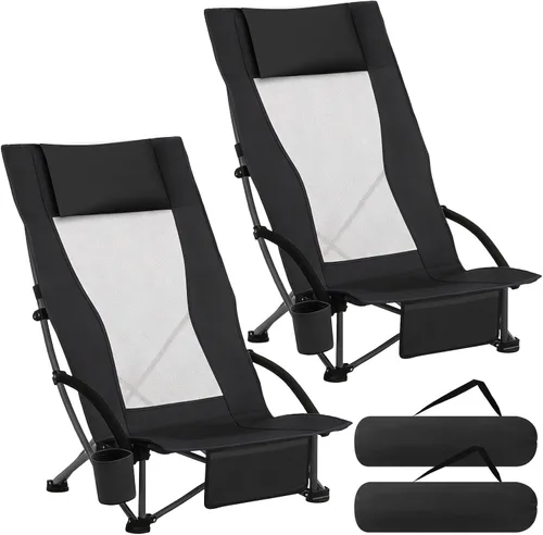 Vista 8 de Spiareal Paquete de 2 sillas de respaldo alto para adultos con reposacabezas, bolsa de transporte, mochila portátil, silla de playa plegable, 300