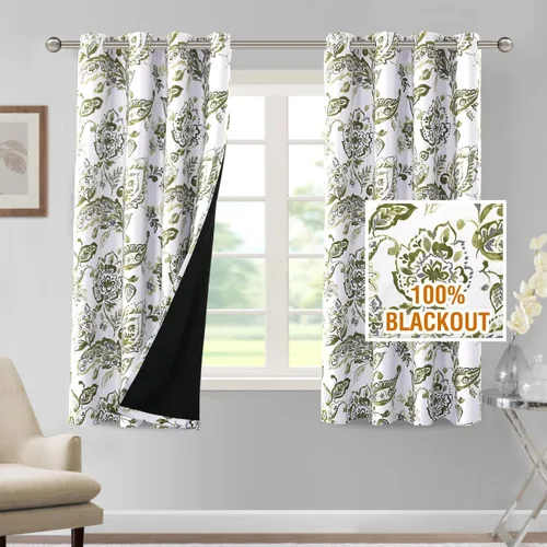 Vista 32 de H.VERSAILTEX - Cortinas 100% blackout con estampado floral de cattleyas, 45 pulgadas de largo, juego de 2 paneles térmicos con forro negro, a prueba