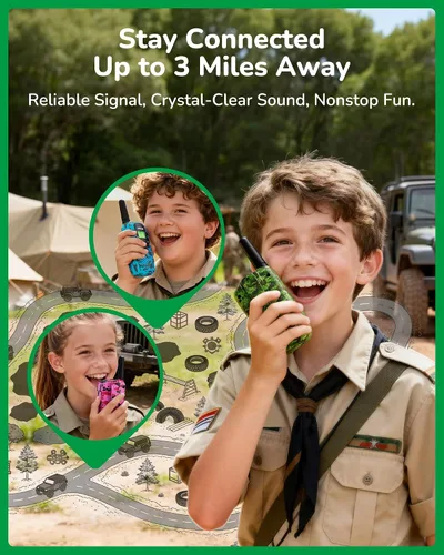 Vista 4 de Walkie Talkies para Niños Rellenos de Media Juguetes para Niños y Niñas de 3-12 Años, Alcance de 3 Millas Walkie Talkie para Acampar, Exterior