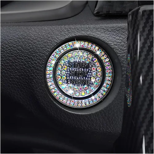 Vista 7 de BELOMI Anillo decorativo para botón de arranque y parada del motor de automóvil, 2 unidades, calcomanías protectoras para botón de arranque