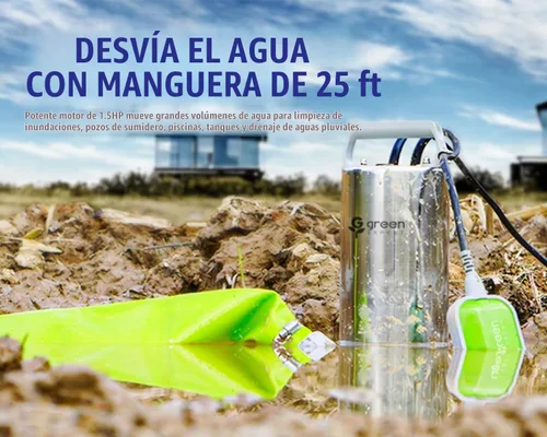 Vista 7 de Green Expert - Kit de bomba sumergible de sumidero de 1.5 HP con manguera de descarga plana de 25 pies, bomba de extracción de agua de acero