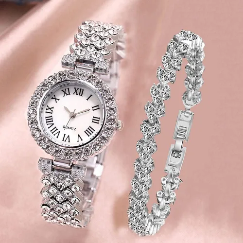 Vista 2 de Weicam Elegante pulsera de cristal para mujer y niña, juego de joyas analógico de cuarzo