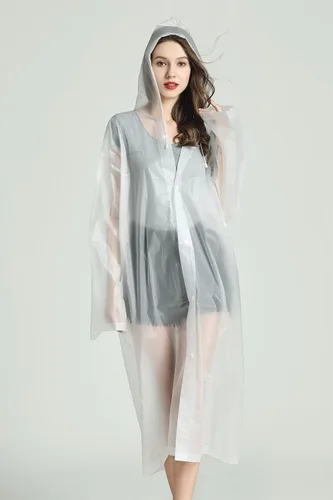Vista 3 de Anfoo 2 impermeables transparentes, impermeables reutilizables para hombres, impermeables para mujeres, impermeables de EVA para adultos