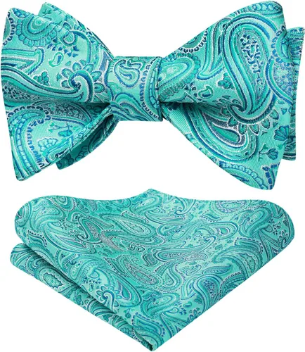Vista 168 de HISDERN Pajaritas para hombre, corbatín de cachemira para hombre, corbata de lazo y bolsillo cuadrado, juego formal de esmoquin para boda