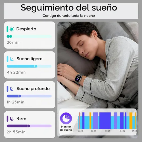 Vista 4 de Reloj inteligente para hombre para Android iPhone 1.83" HD 3 bandas Negro