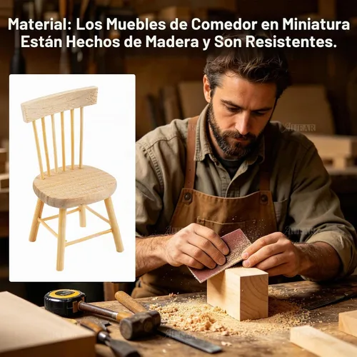 Vista 6 de AUEAR, Juego de 5 accesorios de madera para mesa de comedor en miniatura, 1 12