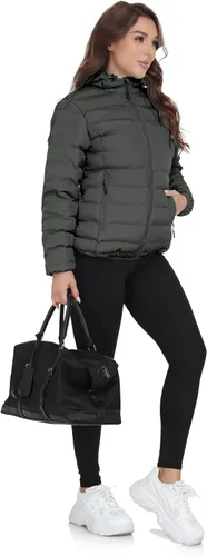 Vista 6 de Little Donkey Andy Women's Lightweight Puffer Jacket Hooded Windproof Winter Coat Jaspeado negro mejorado