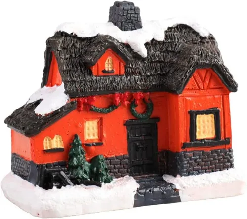 Vista 9 de Ochine Casa con luz de pueblo navideño, decoración navideña con luz LED, material de resina, edificios coleccionables de vacaciones