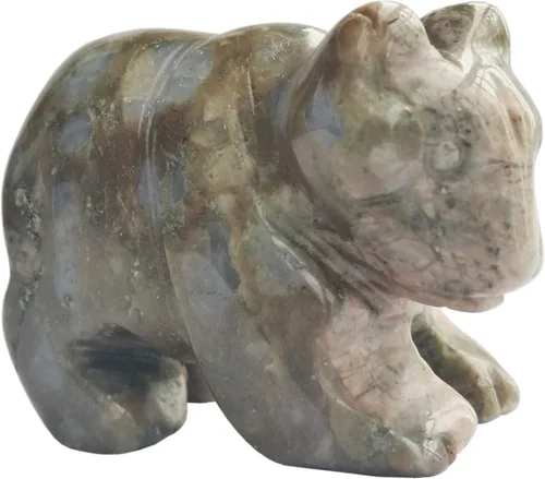 Vista 6 de Figuras naturales de oso de piedra de sangre africana, cristales tallados a mano de 1.5 pulgadas y estatua de piedra curativa para decoración