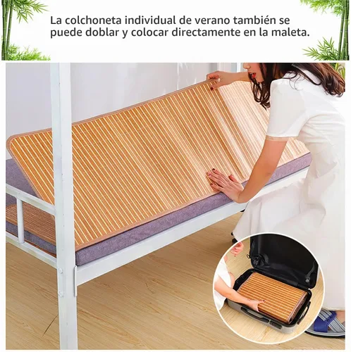 Vista 2 de Tapete de verano de bambú para dormir, plegable de doble cara para cama, cubrecolchón individual Queen fresco para sala de estar, dormitorio