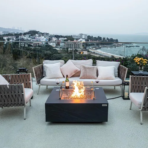 Vista 2 de Roraima - Chimenea de hormigón de 40 x 40 pulgadas, para exteriores, incluye hogueras modernas de vidrio y chimeneas al aire libre para jardín