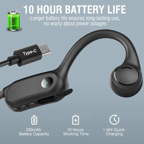 Vista 5 de Auriculares de conducción ósea, auriculares deportivos inalámbricos Bluetooth de oreja abierta actualizados 2023 con micrófono, 10 horas