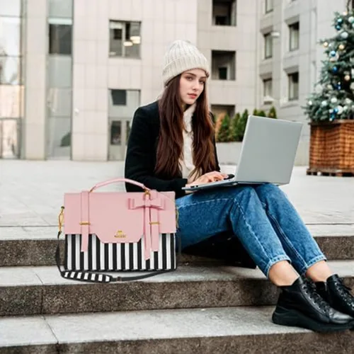 Vista 4 de MATEIN Bolsa para laptop para mujeres, maletín delgado de 15.6 pulgadas para computadora, funda, bolsa ligera linda y femenina de mensajero