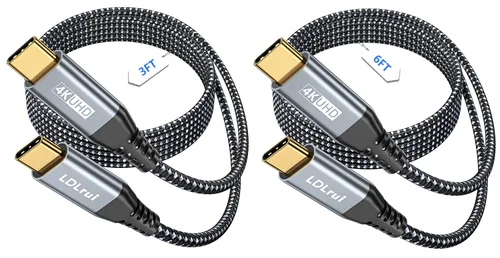 Vista 20 de LDLrui Cable de monitor USB C, pantalla 4K 60HZ, ángulo recto de 1 pie, transferencia de datos de 20 Gbps, carga de 100 W, cable de video USB 3.2