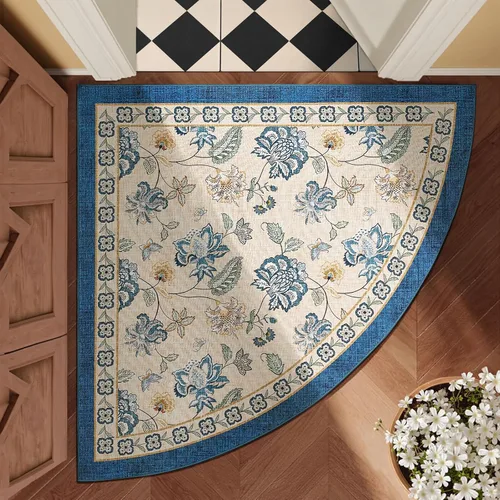 Vista 64 de jinchan Fiora - Alfombra lavable de área pequeña, alfombra de entrada floral de medio círculo de 2 x 3, tapete de media luna de pelo bajo, suave