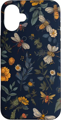 Vista 23 de Bees and Wildflowers on Dark Blue Funda para iPhone 17
