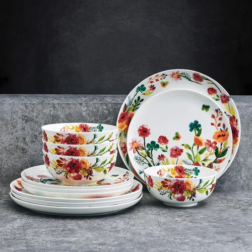 Vista 8 de Mikasa Karina Bone China - Juego de vajilla ligera de 12 piezas, resistente a las astillas, servicio para 4 personas