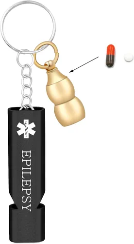 Vista 9 de Llavero médico de emergencia con silbato de seguridad fuerte y pastillero, herramienta de alerta EDC para personas mayores, adultos, uso al aire