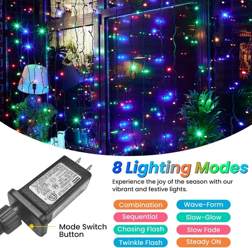 Vista 3 de JTSIOV - Cadena de luces de 10 metros/32 pies con 100 LED para árbol de Navidad, 8 modos, luces de hadas impermeables para exteriores, alimentadas