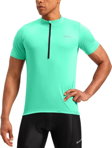 Vista 2 de Bikewa Maillot de ciclismo para hombre que absorbe la humedad, manga corta, UPF media cremallera, ciclismo, ciclismo de carretera, camisas