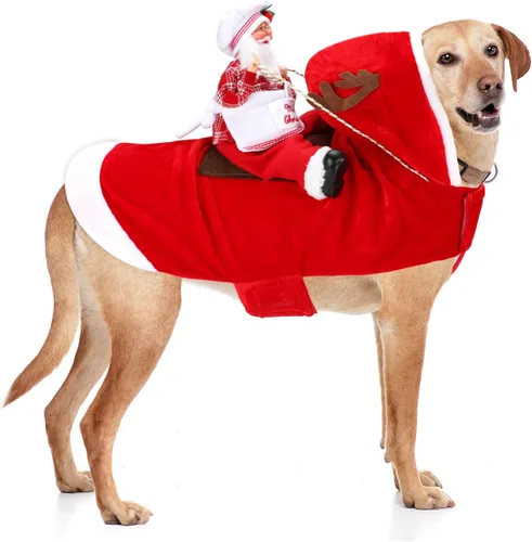 Vista 13 de BWOGUE Disfraz de Navidad de Papá Noel para perro, disfraz de cosplay para perros pequeños, medianos y grandes, gatos Chef Santa Claus