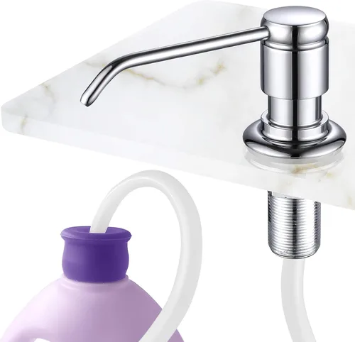 Vista 10 de GAGALIFE Dispensador de jabón para fregadero de cocina (níquel cepillado) y kit de tubo de extensión, cabezal completo de latón, tubo de silicona