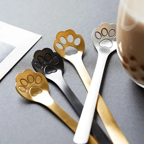Vista 9 de Cuchara de pata de perro y gato, cuchara de café de acero inoxidable, cuchara de postre, cucharaditas, cucharaditas de vajilla para pastel