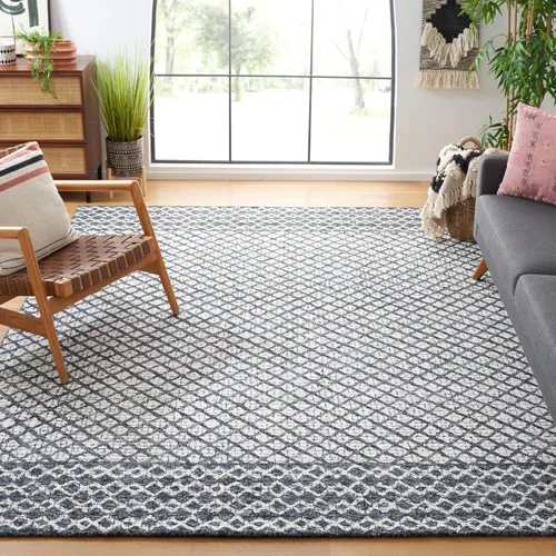 Vista 13 de SAFAVIEH Abstract Collection - Alfombra decorativa, 2 x 3 pies, azul y marfil, lana hecha a mano, ideal para zonas de alto tráfico en entrada, sala