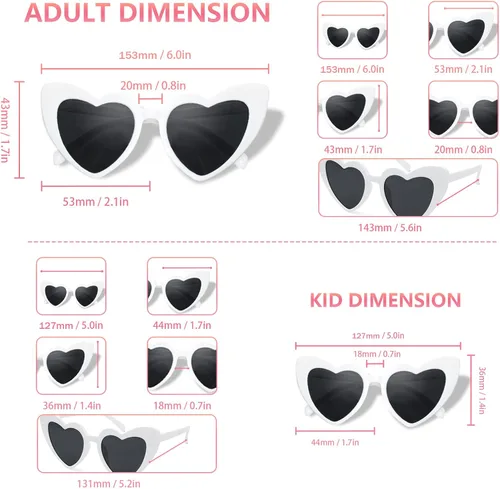 Vista 20 de Lentes de sol de moda con forma de corazón rosa para hombres y mujeres, paquete dúo de lentes retro para mamá y yo