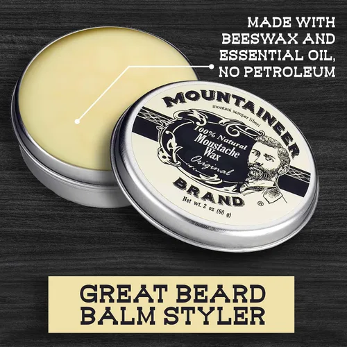 Vista 5 de Cera de bigote de marca Mountaineer, natural, sin residuos, clara y fácil de usar, 2 oz de estaño, Original