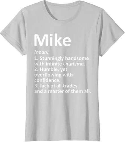 Vista 22 de MIKE Definition - Camiseta divertida para regalo de cumpleaños con nombre personalizado, Negro, S
