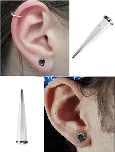 Vista 3 de Vsnnsns 14G 12G 10G 8G 6G 4G 2G 0G 00G 316L - Kit de estiramiento de acero inoxidable quirúrgico 316L, pasador de inserción para oreja, nariz