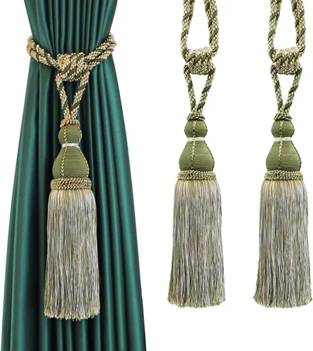 Vista 16 de BEL AVENIR Paquete de 2 alzapaños de cortina con borlas, grandes hechos a mano, cuerda para el hogar, oficina, hotel, elegante decorativo (beige)