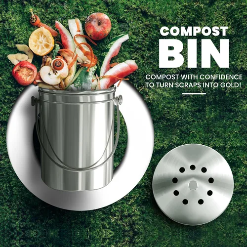 Vista 2 de Utopia Kitchen Contenedor de compostaje para encimera de cocina, cubo de compostaje de 1 galón para cocina con tapa, incluye 1 filtro de carbón