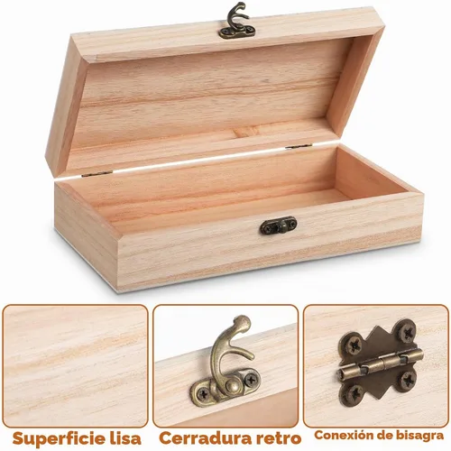 Vista 3 de Paquete de 10 cajas de madera con tapa con bisagras, caja de madera sin terminar para manualidades, cajas grandes de madera sin pintar