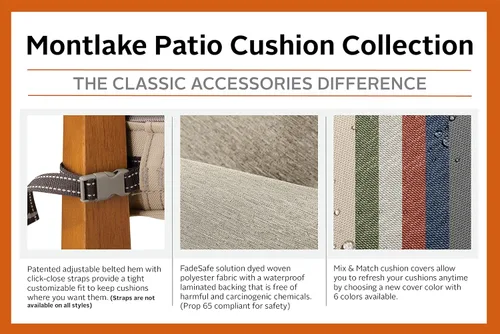 Vista 5 de Classic Accessories Montlake FadeSafe - Cojín para sillas de patio resistente al agua, 44 x 20 x 3 pulgadas, color beige antiguo, juego de cojines