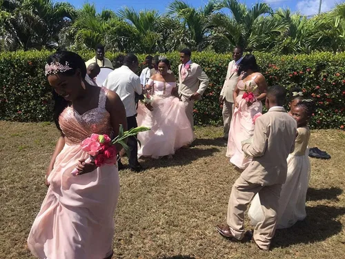 Vista 4 de Gralre Vestidos de dama de honor de oro rosa para mujer vestidos largos de gasa con lentejuelas para novia vestido formal de fiesta de boda