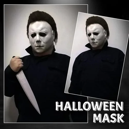 Vista 2 de Scary Halloween Mask Adult with Classic Knife - Creepy Horror Costume Accessory for Cosplay (White)
