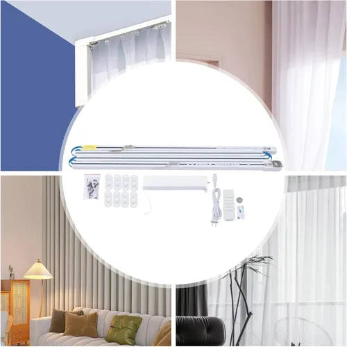 Vista 2 de Sistema de cortinas inteligentes, compatible con control remoto, aplicación o control por voz, abridor de cortinas inteligentes automatizado, barra