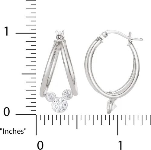 Vista 5 de Disney Pendientes de aro con diseño de Mickey Mouse de plata de ley con circonita cúbica para mujer Sterling 925 circonita