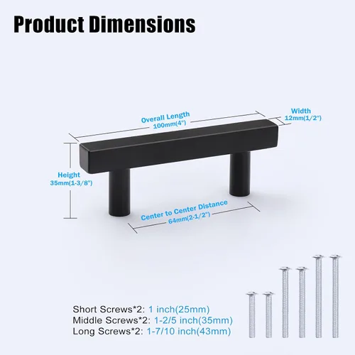 Vista 4 de KNOBWELL - Paquete de 5 tiradores modernos de acero inoxidable para puertas de armarios, cajones de cocina, baño, distancia entre agujeros 2.52 Negro