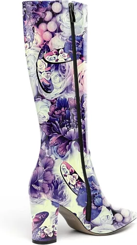 Vista 40 de AMBELIGHT Botas altas hasta la rodilla con cremallera y puntera puntiaguda para mujer, de patente sólida, tacón alto, 3.3 pulgadas